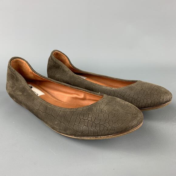 LANVIN Size 8 Taupe Suede Goat Ballerina Flats - Picture 2 of 7